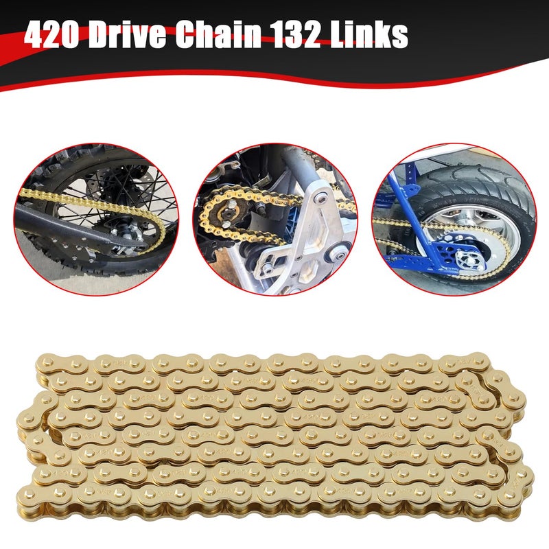 KAMIER 420 Motorcycle Chain 132 Links Gold with Chain Breaker for KX85 KX100 TTR110 SSR TaoTao Coolster Apollo Baja 50 70 90 110 125cc Chinese Pit Dirt Bike ATV 4 Wheeler Quad Go Kart Mini Bike Parts - Image 3